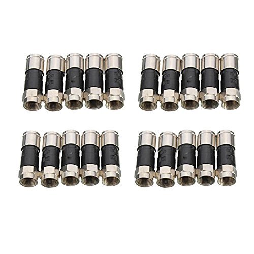 La compresión RG6 F-Tipo de Conector coaxial coaxial Adaptador de Enchufe para el satélite y televisión por Cable 20pcs Black