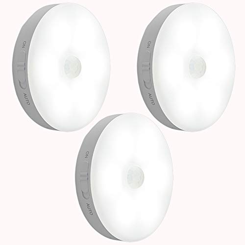 Lámpara de pared sensor de movimiento,luz nocturna para armario LED recargable mediante USB,batería Powered luz lámpara de pared para gabinete,dormitorio,armario,pasillo,etc(Luz blanca,3 unidades)