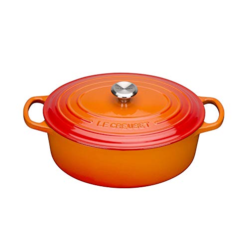 LE CREUSET Colección Signature Hierro Fundido Cacerola Oval, Naranja (Volcánico), 31 cm