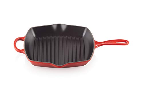 Le Creuset Parrilla de hierro fundido, Cuadrada, 26 cm, Apto para todas las fuentes de calor, incluso inducción, Cereza