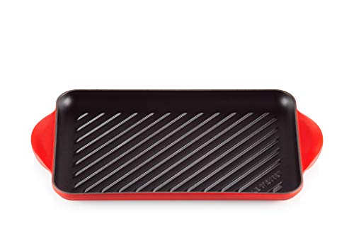 Le Creuset Parrilla Rectangular, Apto para todas las fuentes de calor, incl. inducción, Hierro fundido, Rojo(Cereza), 33 cm