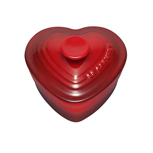 LE CREUSET Ramequín en Forma de corazón con Tapa, para 2 porciones, Cerámica de gres, Rojo (Cereza), 300 ml