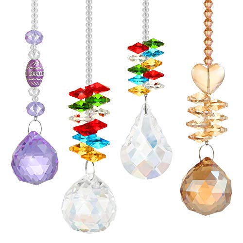 LEMESO 4 Piezas Colgante de Cristal Hogar Atrapasoles Adornos para Balcones, Piedras Decoraciones Refracción luz de Arco Iris, Regalo Ideal para Estreno de una casa