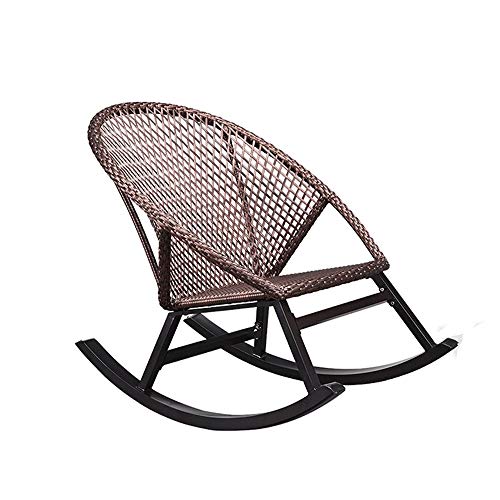 LF-chair Ocio Mecedora Balcón Silla de ratán Sillón Sofá Sillón Lounge Mimbre Mecedora Estructura de Metal, Jardín Patio Porche Terraza Cubierta Césped Patio Trasero Silla con Almohada