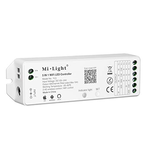 LIGHTEU®, controlador de banda LED WiFi Milin Miboxer 5in1, voz doméstica Alexa Google, control de aplicación remota, utilizado para un solo color, CCT, tiras LED RGBW RGBCCT DC12-24V WL5