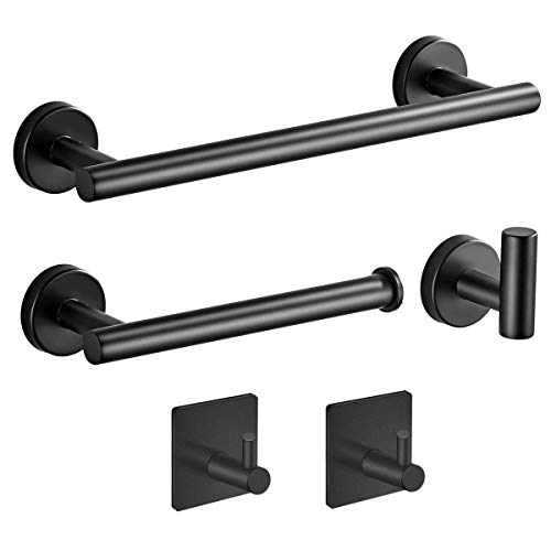 LINGSFIRE 5 piezas accesorios de baño conjunto de 304 inoxidable acero inodoro soporte de papel toalla bar albornoz gancho toallero anillo soporte de montaje en pared, negro mate