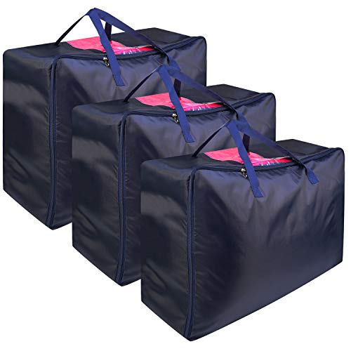 LinStyle 3 Piezas Bolsas de Almacenamiento Debajo de la Cama, Plegable Organizador de Edredones Manta con la Cremallera para Guardar la Ropa, Edredones, Ropa de Cama, Almohadas - Azul Oscuro