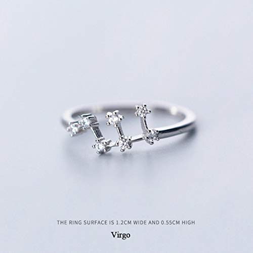 LIUL Anillo de Plata esterlina Abierto Ajustable de tamaño 12 Constelaciones de Piedra de Plata para Regalo de Mujeres y niñas, Virgo