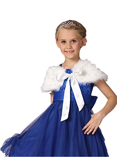 Liyinguk - Bolero de piel sintética con esclavina acordada, cálido chal de princesa para vestido de damisela de honor otoño / invierno para niña blanco Talla única