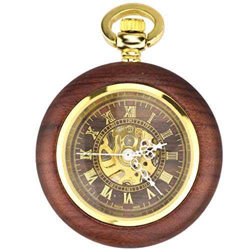 longsing Reloj de Escritorio Reloj de Bolsillo de Caoba mecánico automático de los Hombres y Las Mujeres clásicos Retro Ahuecado hacia Fuera el Reloj del Collar Antiguo Reloj de Mesa (Color : C)