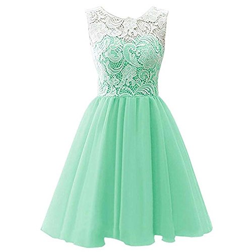 LSERVER-Vestido de Encaje con Flores Ropa de Boda Fresco Verano Para Niñas Verde claro 11-12 Años