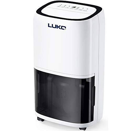 LUKO 16L Deshumidificador Portátil Electrico con Control Humedad y Purificador de Aire Ionizador Depósito 5,5L Drenaje Continuo para Secar Ropa Habitacion Armario Haño Garaje Sotano