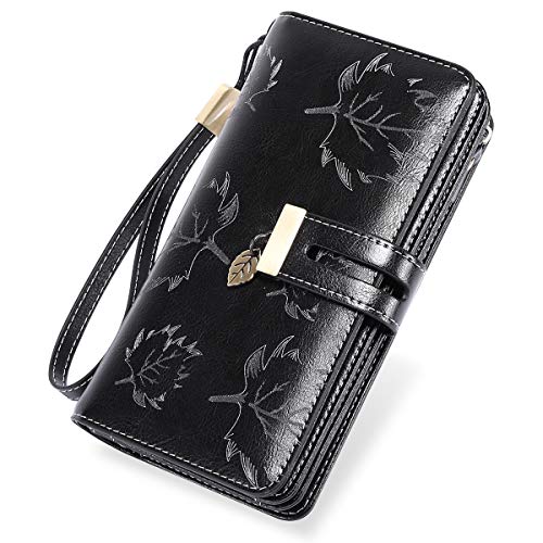 LUROON Carteras Mujer Piel, Monederos Mujer Cuero Gran Capacidad con 24 Ranuras para Tarjetas Bloqueo RFID Billeteras Mujer de Elegante y Moda Billetera Larga Mujercon Cremallera (Negro)