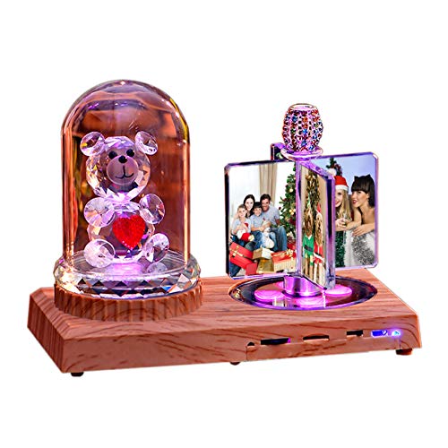 Luz De Foto Lámpara Bluetooth Personalizada Luz De Música Con 4 Imágenes Flor Rosa Rectángulo Álbum De Fotos Aniversario Cumpleaños Regalo Genial(Oso De Cristal 18 * 20CM/7.1 * 7.9IN)