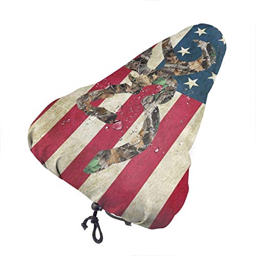 LYMT Funda sillin para Bicicleta, Impermeable y Anti-Polvo Sillín Cubre Bicicleta Browning Deer Camo Bandera Americana