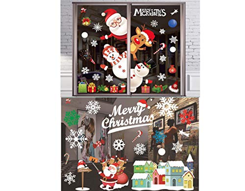 Lypumso Pegatinas de Navidad, Pegatinas de PVC Estático Autoadhesivas para Ventana Escaparate Casa Tienda, Calcomanías Santa Claus Copos de Nieve DIY Decoración y Fiesta Navideña, 2 Piezas