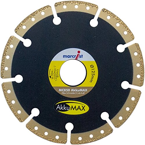 MARCRIST diamante-disco de corte MC850 AkkuMax cortatodo, disco de diamante 125 mm, para metal, piedra, hormigón y demás…Para amoladora angular estándar o con batería