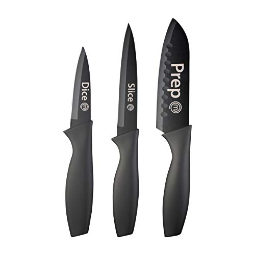 MasterChef 525516 Set de 3, Incl. mondador, Verduras y Cuchillo de Cocinero, Acero Inoxidable, Revestimiento Antiadherente, Mangos ergonómicos, Stainless Steel