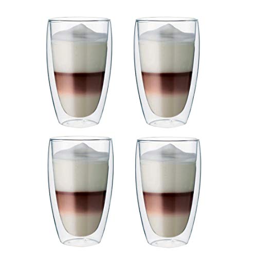 Maxxo Vasos de Doble Pared Late Macchiato 4x 380 ml Copas de Vidrio Térmico Resistente al Calor y Frío Tazas con Efecto Flotante para Té y Café