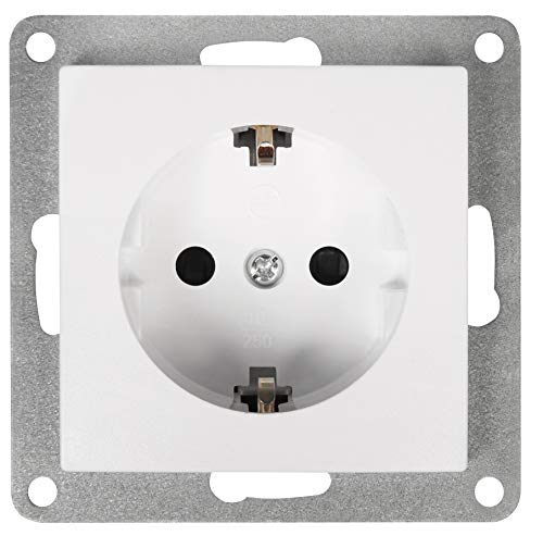 MC POWER 1534867 McPower Flair - Enchufe con protección de contacto, 250 V ~/16 A, UP, conector de pinza, color blanco mate