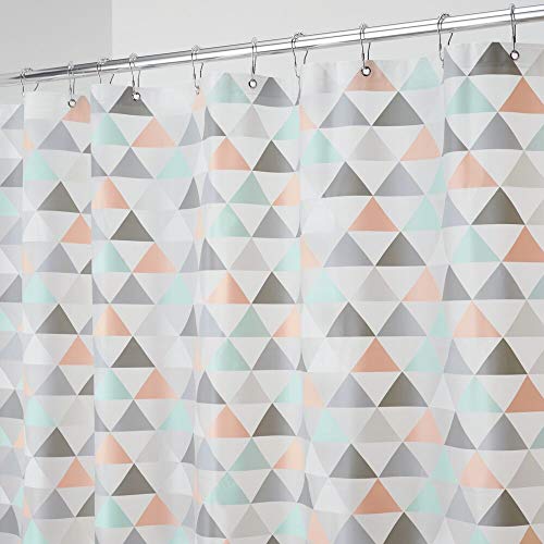 mDesign Cortina de baño con diseño de triángulos – Cortinas de Ducha con Medidas 183 cm x 183 cm – Cortina de Ducha con 12 Ojales metálicos – Durables y sin PVC – Coral/Menta