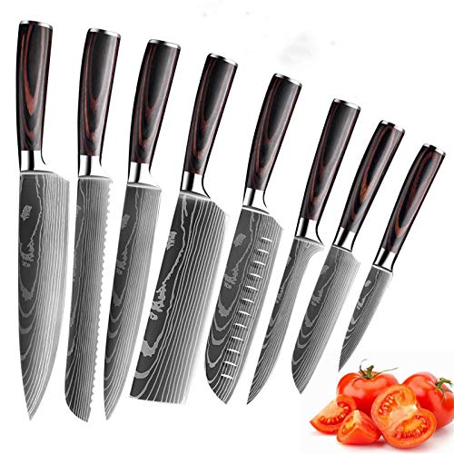 MDHAND Juego de Cuchillos de Cocina Profesional, Juego de Cuchillos de Chef alemán de Acero Inoxidable con Cubierta Juego de Cuchillos de Cocina Profesional (8PCS)