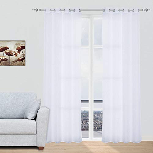 MERCURY TEXTIL - Cortinas Modernas Translucidas 2 Piezas con Anillos Plateados para Ventana, 150 X 260 CM (Blanco)