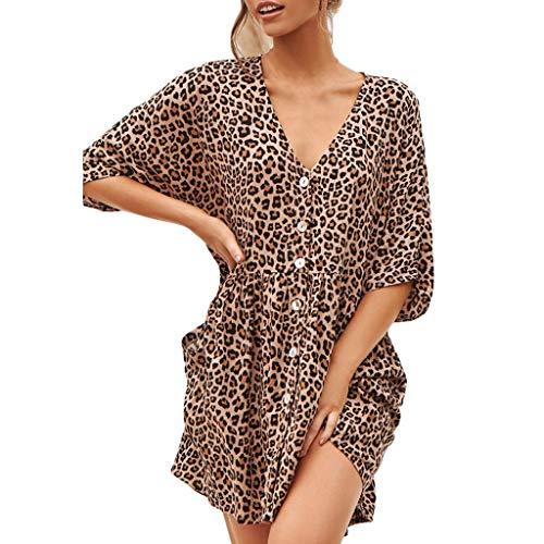 MERICAL Vestido Casual con Estampado de Leopardo con Estampado de Empalme de Leopardo para Mujer Sexy (S-5XL)(marrón,XX-Large)