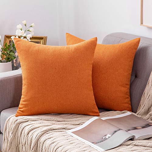 MIULEE 2 Piezas Fundas de Cojines Almohada Caso de la Cubierta del Amortiguador Decorativo Compuesto de Lino de Imitación con Poliéster Duradero Decoración para Sofá Cama 45x45cm Naranja