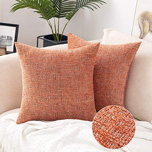 MIULEE 2 Unidades Funda de Cojines de Rayas Chenilla Moderna Suave Funda de Almohada Cómoda con Cremallera Invisible para Sofá Hogar Silla Habitacion Cama 45 x 45cm Naranja