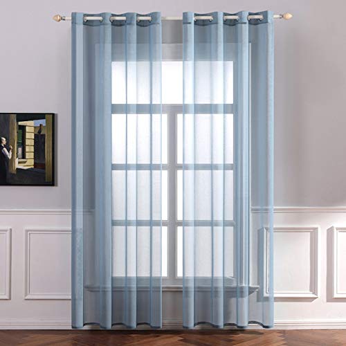 MIULEE Cortinas Poliéster Translucida de Dormitorio Moderno Ojales Cortina Ventana Visillos Salon para Sala Cuarto Dormitorio Comedor Salon Cocina Salón de 2 Unidades 140 x 175cm Azul Polvoriento