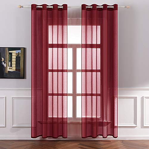 MIULEE Cortinas Poliéster Translucida de Dormitorio Moderno Ojales Cortina Ventana Visillos Salon para Sala Cuarto Dormitorio Comedor Salon Cocina Salón de 2 Unidades 140 x 245cm Rojo