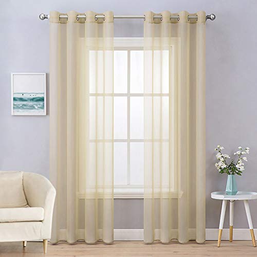 MIULEE Regalo Cortinas Poliéster Ojales Cortina Translucida de Dormitorio Moderno Ventana Visillos Salon para Sala Dormitorio Comedor Salon Cocina Salón de Beige 2 Unidades 140 x 175cm