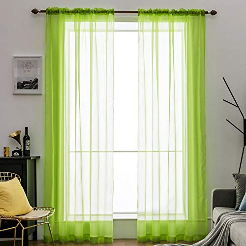 MIULEE Regalo Cortinas Poliéster Translucida de Dormitorio Moderno Ventana Visillos Salon para Sala Cuarto Dormitorio Comedor Salon Cocina Salón de Verde Claro 2 Unidades 140 x 175cm