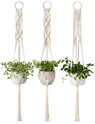 Mkouo Macramé Suspensión de Plantas Conjunto de 3 Interior Colgar en la Pared Planter Basket Flower Pot Holder Boho Home Decor, 99cm