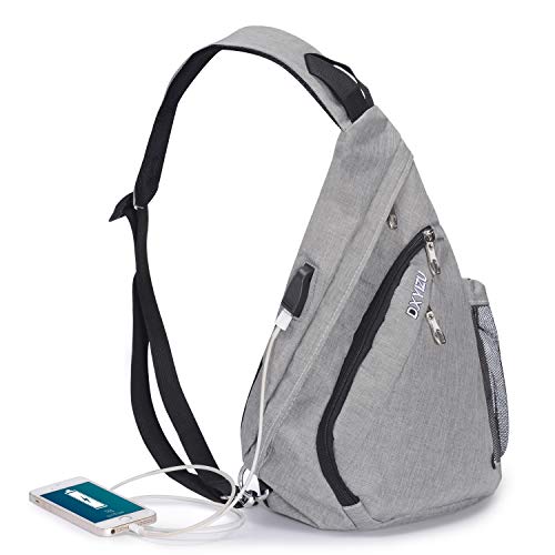 Mogomiten Pecho Mochila Casual Bandolera Hombro, Bolso de la Cintura Ultraligero Triángulo Paquetes para Hombres & Mujeres, Bolso Deportivo Viajar, Caminar con el Perro/Correr/Ciclismo, Gris