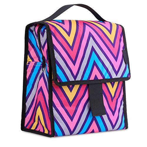 MoKo Bolsa Térmica - Portátil Lunch Bag para Llevar Comidas Almuerzo 10 Horas Congelable Plegable Múltiples Bolso del Almuerzo con Cremallera y Cierre de Velcro 360 Grados, Diseño V Coloridos