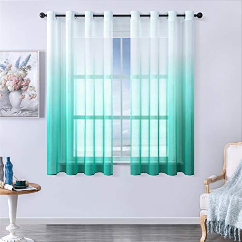 MRTREES Cortinas Baratas Visillos Cortos Translúcida Visillo Color Degradado Leve de Dormitorio Moderno Ventana Visillos Salon Paneles para Niños Sala Comedor Baño 2 Piezas 140×160cm(An×L) Lago Azul