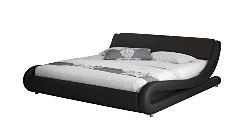 muebles bonitos Cama de Matrimonio de Polipiel Moderna Alessia para colchón de 160 x 190 cm Negro con somier de Laminas Incluido