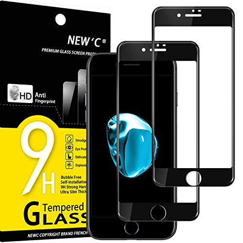 NEW'C Protector de Pantalla de Cristal blindado, Compatible con iPhone 7 y iPhone 8 y iPhone SE 2020 (4.7"), 3D, dureza 9H, 0,33 mm, Ultra Transparente, Protector de Pantalla HD