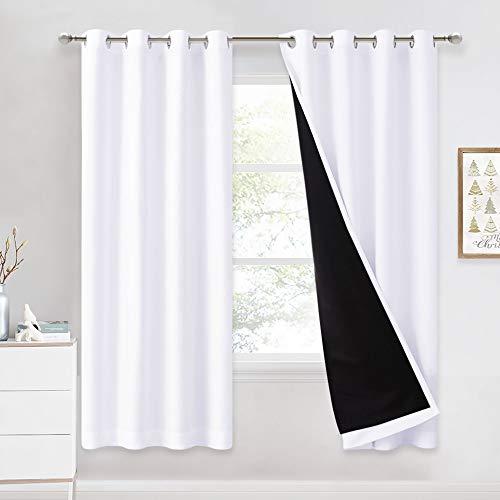 NICETOWN Cortinas Opacas Moderno - Blancos Blackout con Forro Negro para Sala, 2 Piezas, 140 x 175 CM, Blanco