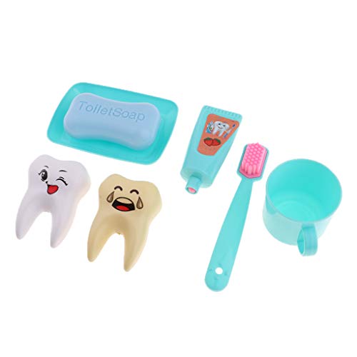 non-brand Jabón de Dientes Cepillo de Dientes de Hogar 6pcs para Muñeca de Mellchan 25cm - Verde