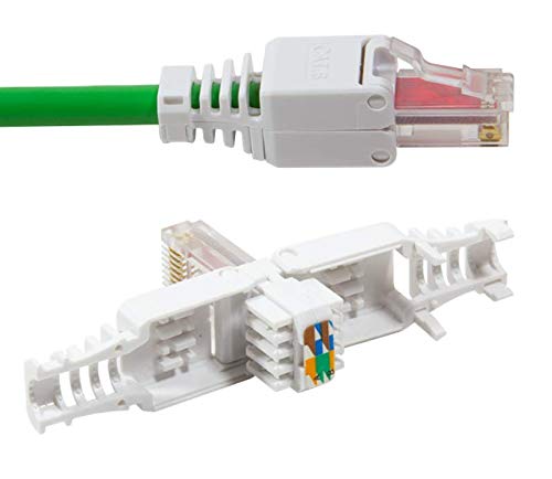 odedo Juego de 4 conectores crimpadores sin herramientas CAT 6 UTP RJ45 para cable de conexión, cable de instalación de hasta 6,3 mm AWG 23-26, montaje sin herramientas con contactos dorados