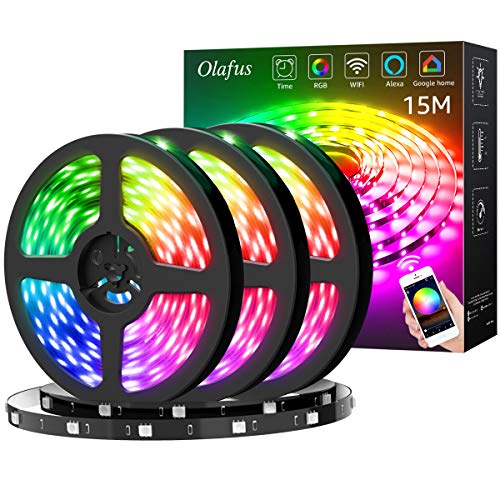 Olafus 15M Tira LED Alexa WiFi, 450 LEDs 5050, Strip Lights RGB Luces Colores LED Google Assistant, Modo y Brillo Ajustable, Compatible con Aplicación iOS y Android, Control Remoto