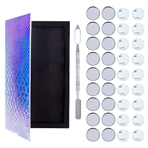 OLYCRAFT Juego de Paleta de Sombra de Ojos de Maquillaje Vacía, Paleta Magnética con 1 espátula de Depósito, 18 Pegatinas de Metal Adhesivas Y 18 ajustes de Cabujón Redondo Vacío