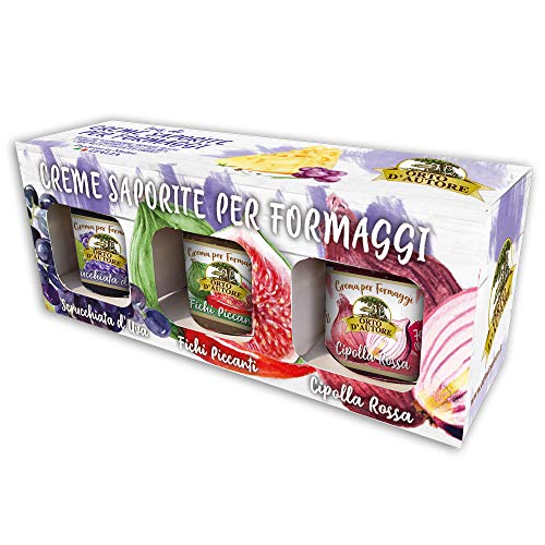 ORTO D'AUTORE Mermelada de Mostaza Tris Azul 3x100gr,Cremas de Mostaza para Queso Made in Italy,Mermeladas para Queso con Sabor a Uvas,Higos y Cebolla Roja, Vegetales italianos,Ideal para Carnes