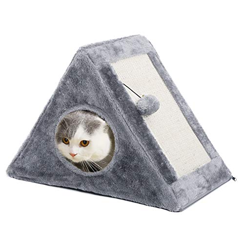 PAWZ Road Triángulo Cueva del Gato Rascador de Gato Tienda de campaña casa de Juegos con Tabla de rascar Plegable Juguete rascador de Gato Gris