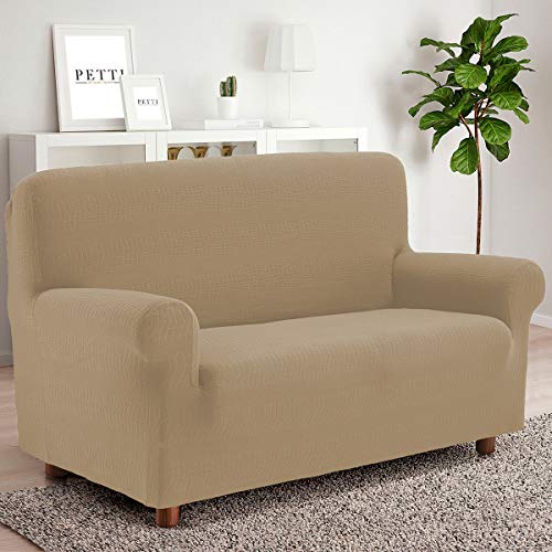 PETTI Artigiani Italiani Funda para sofá elástica y Funda para sillón, Disponible para sillones, 2,3 cm, 100 % Fabricada en Italia, Tela, Beige, 4 plazas (220 a 280 cm)