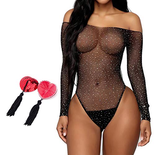 Picardias Mujer Lencería ChuJun Babydoll Malla de Encaje de Larga Manga Transparente Bodycon Conjunto de Lencería Halter Body Diamond Cutout Lencería