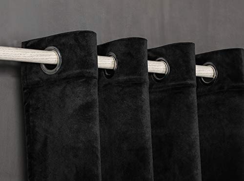 PimpamTex Cortina Terciopelo Opaca térmica Aislante para salón Dormitorio y habitación, con 8 Ojales, 1 Unidad 140 x 260 cm, Modelo Terciopelo Color Negro